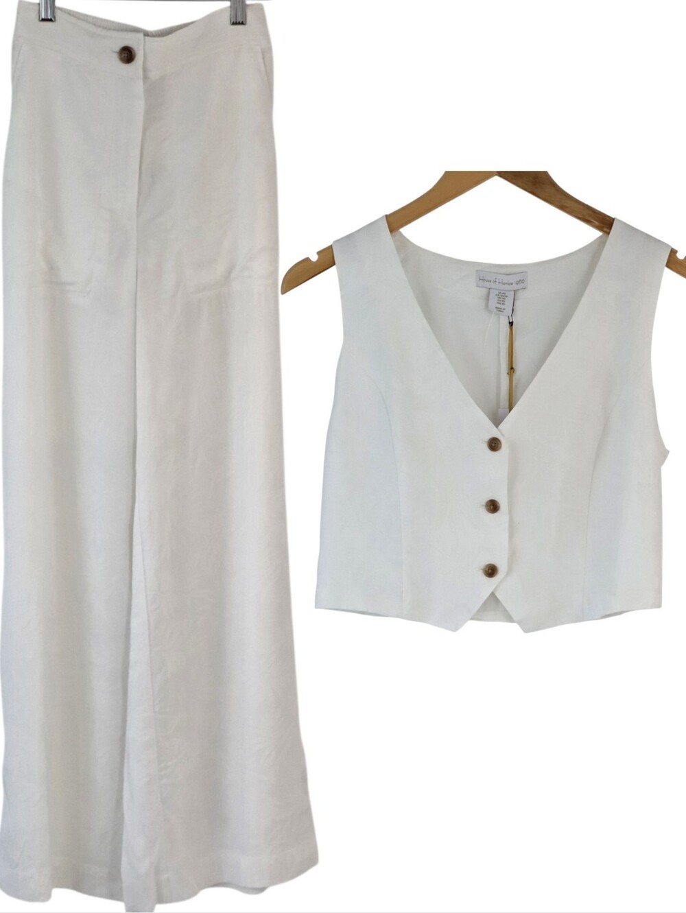 House of Harlow 1960 White Wide Leg Pants w/Vest Floral Embossed Size XSmall
